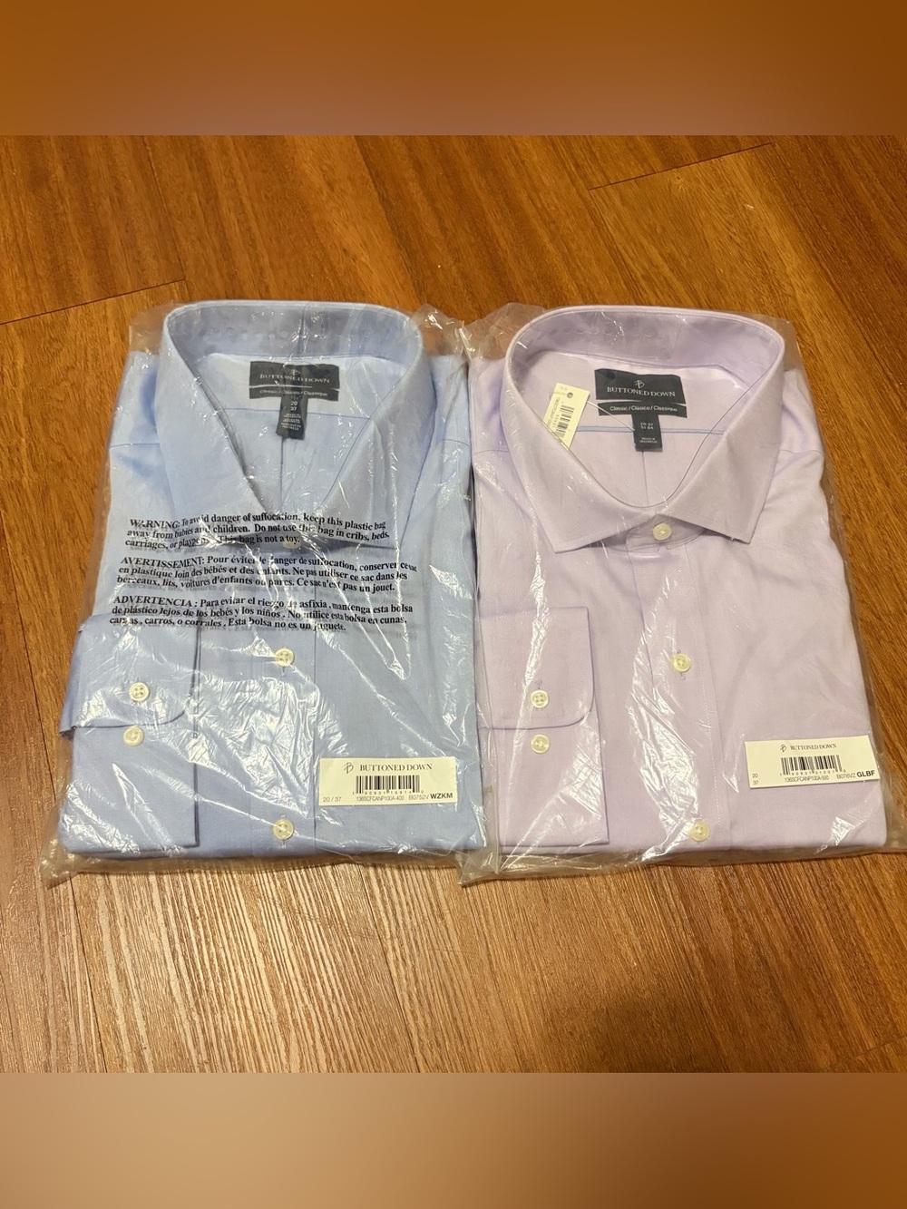Two ‘Buttoned Down’ Men's Dress Shirts - Light Blue & Lavender NWT 20 x 37 4XL